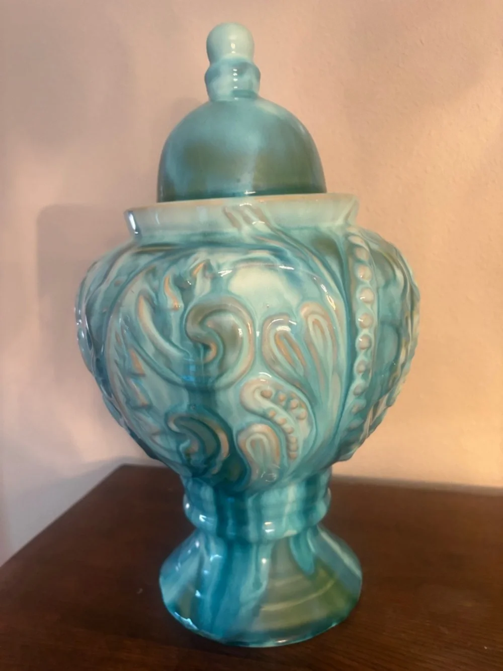 Turquoise Ceramic Decorative Covered Jar - Home Accents